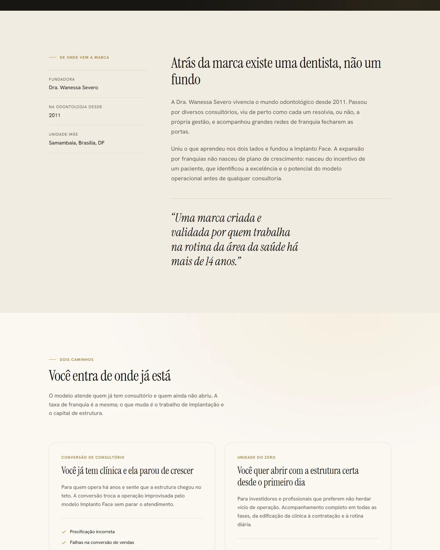 Implanto Face · página de franquia · trecho 3 de 7